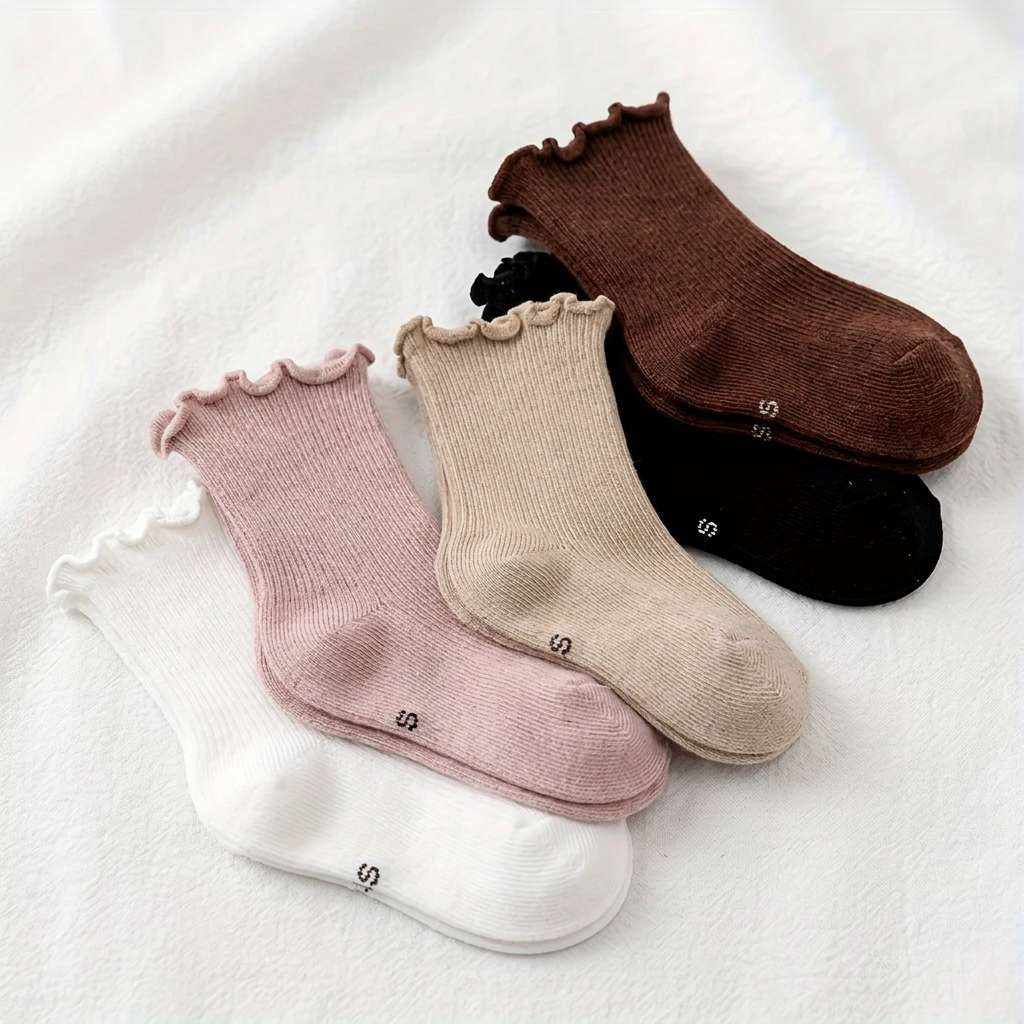 Cotton Crew Sock Pack - 5 Pack Baby Cotton Socks Ruffle