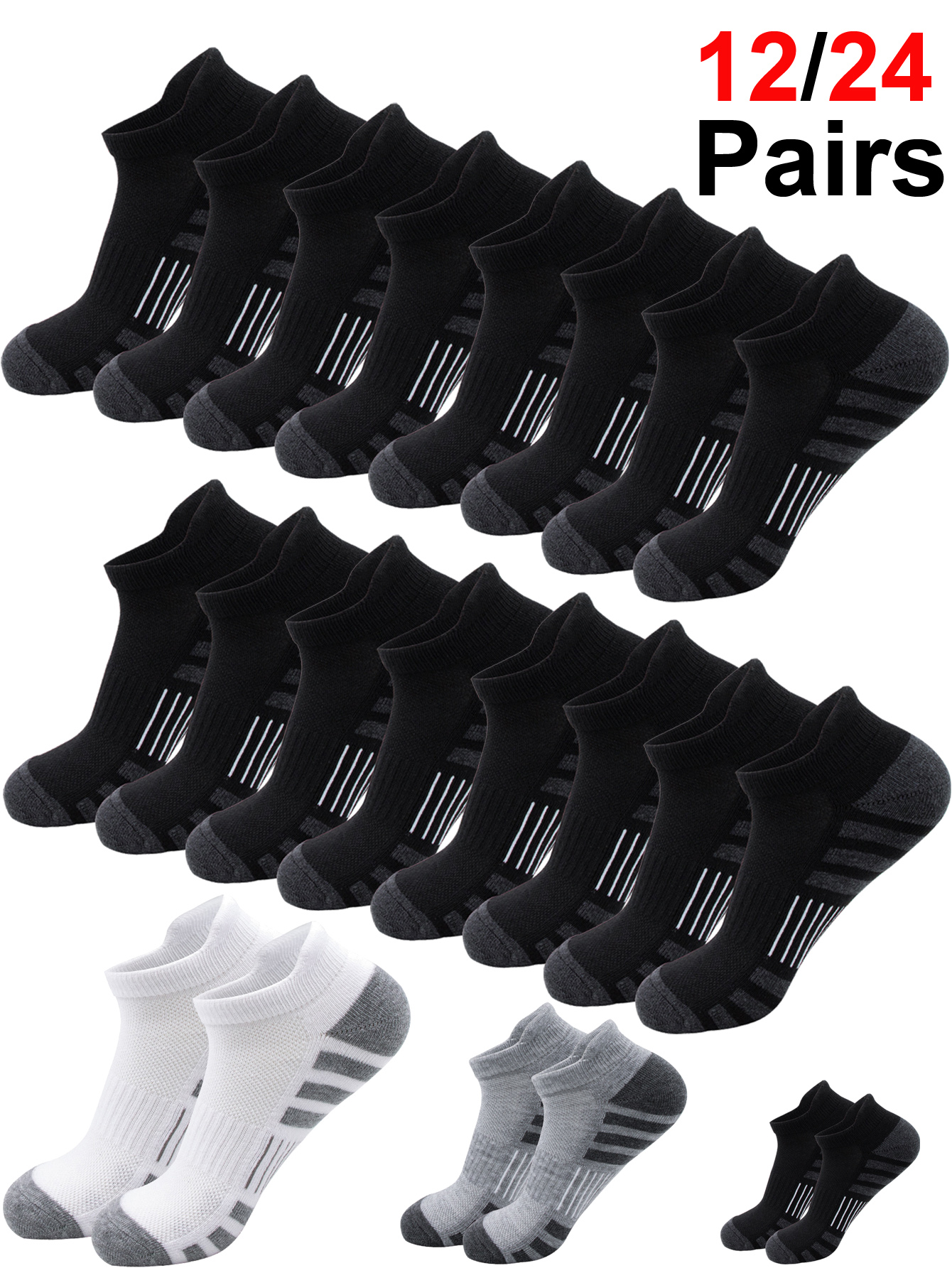 Ankle Sock Low Cut - 6/24 Pairs Cushioned Breathable Ankle Athletic