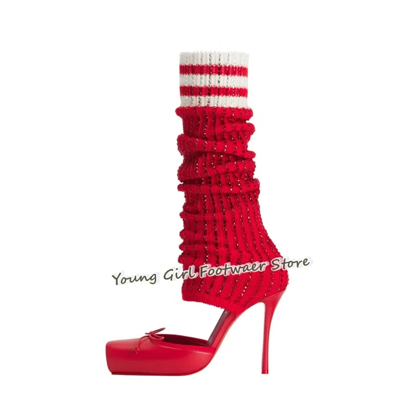 Shoe Cut Stiletto Heels Red Ba - Knee High Sock Women のレビューと価格
