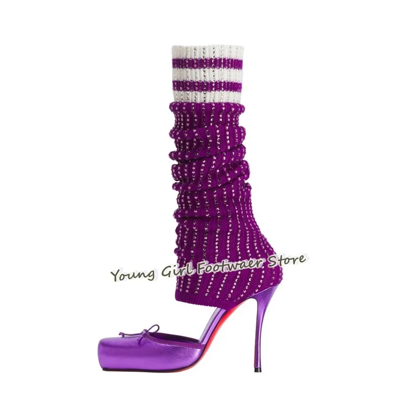 Shoe Cut Stiletto Heels Red Ba - Knee High Sock Women のレビューと価格