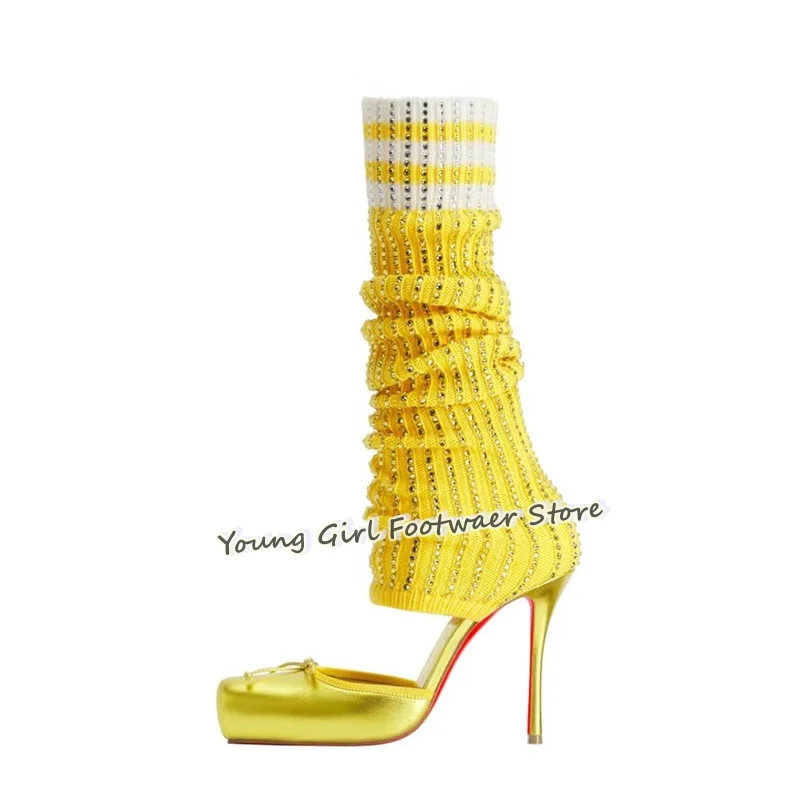 Shoe Cut Stiletto Heels Red Ba - Knee High Sock Women のレビューと価格