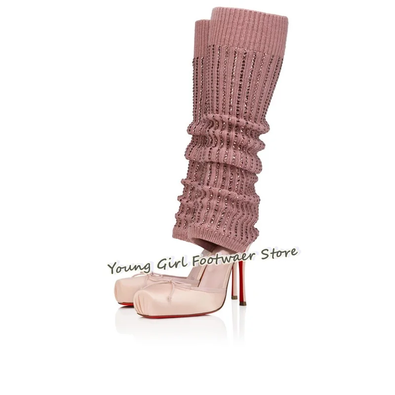 Shoe Cut Stiletto Heels Red Ba - Knee High Sock Women のレビューと価格
