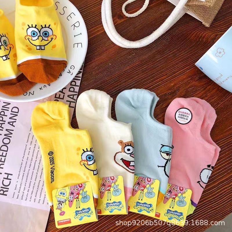 4PCS Hot Cute SpongeBob Square - Invisibility Sock Loafer のレビューと価格