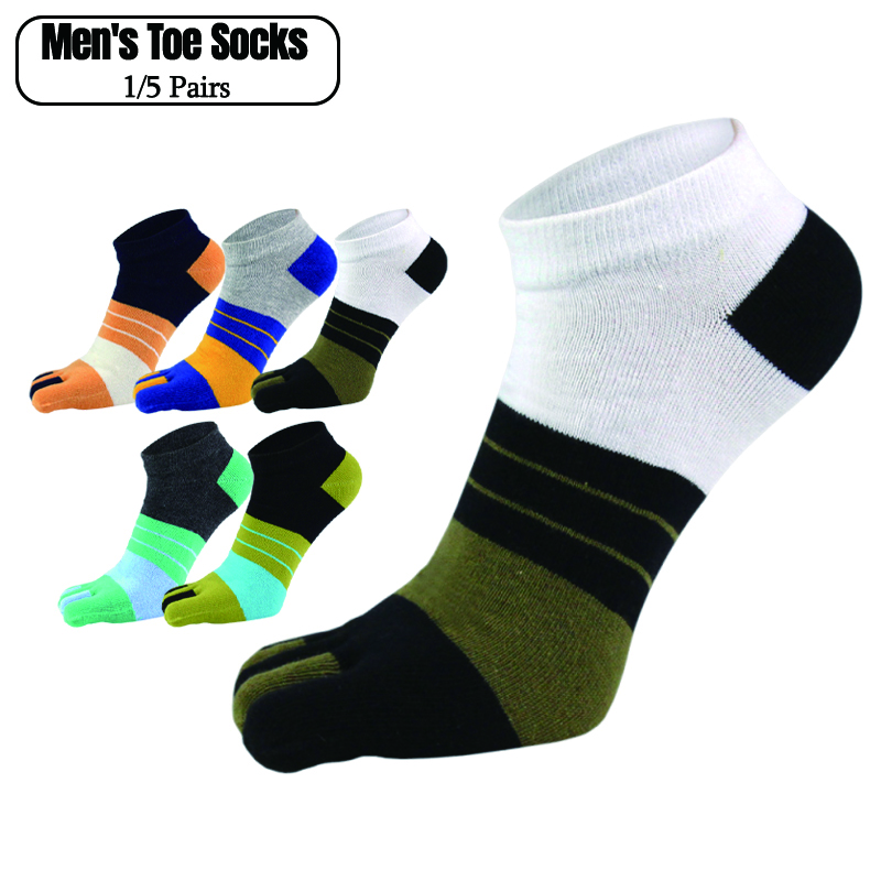 1/5 Pairs Men Colorful Stripe  - Toe Sock Split のレビューと価格