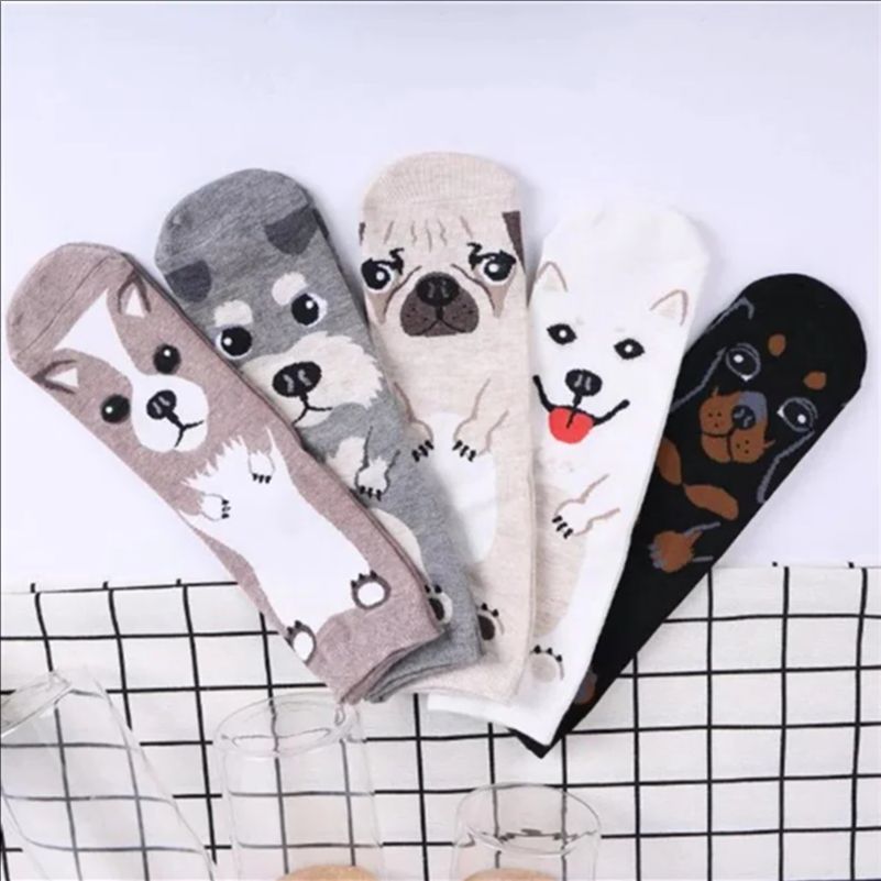 5 Pairs/pack Funny Cartoon Dog - Cotton Crew Sock Pack のレビューと価格