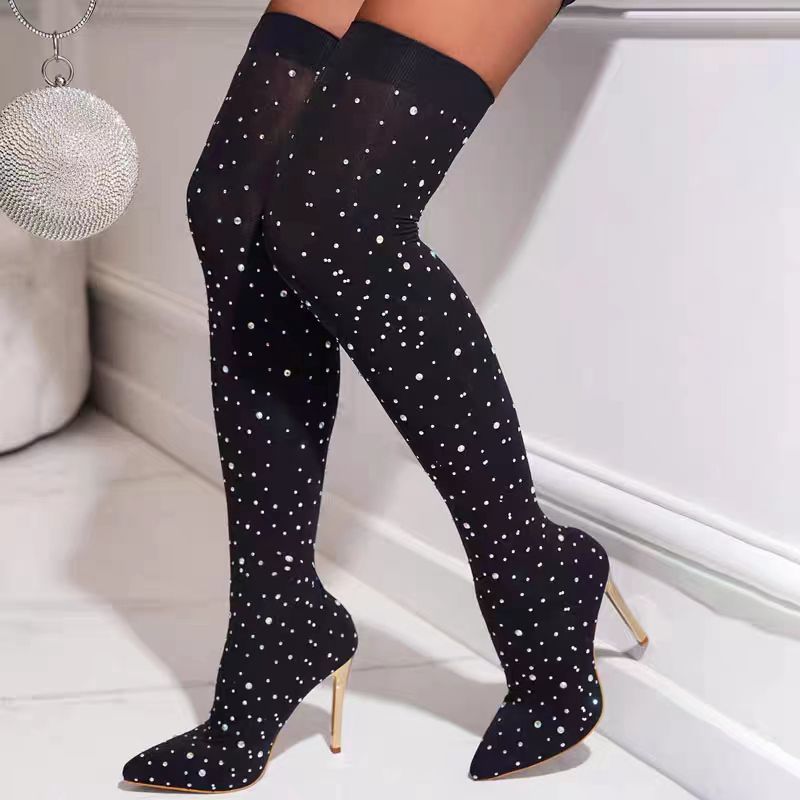 Rhinestone Slim Leg Stretch So - Knee High Sock Women のレビューと価格