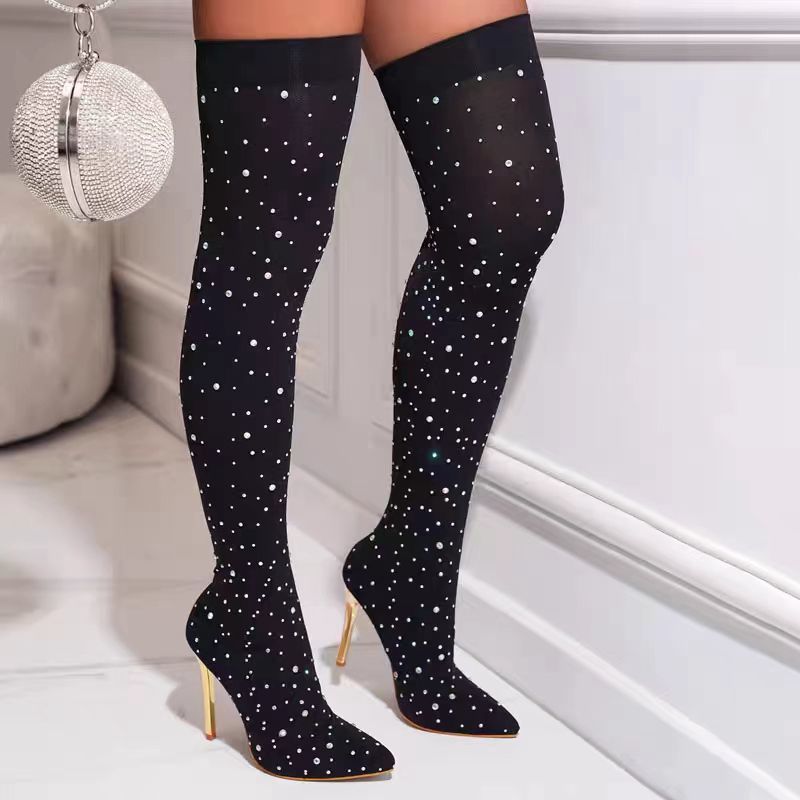Rhinestone Slim Leg Stretch So - Knee High Sock Women のレビューと価格