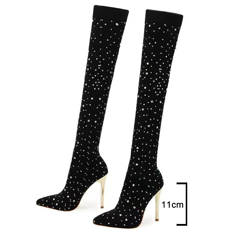 Rhinestone Slim Leg Stretch So - Knee High Sock Women のレビューと価格