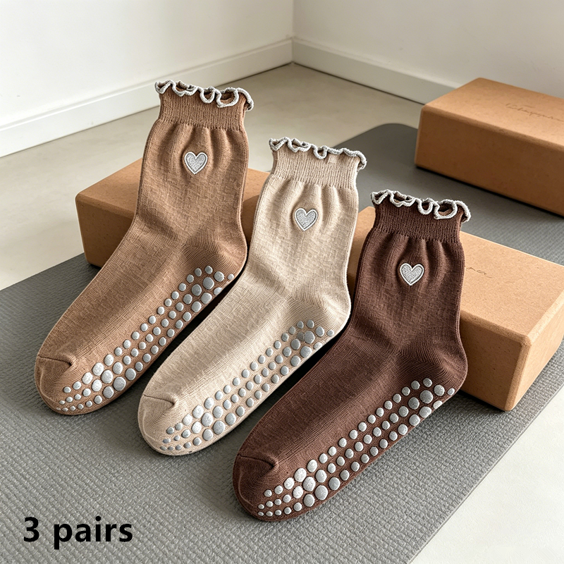 3 Pairs Women Heart Pattern Fr - Grip Sock Yoga のレビューと価格