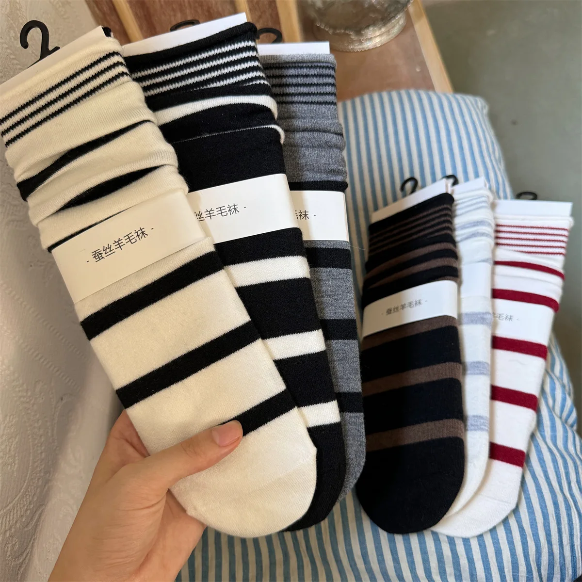 Korean Winter Striped Wool Sil - Silk Sock Bamboo のレビューと価格