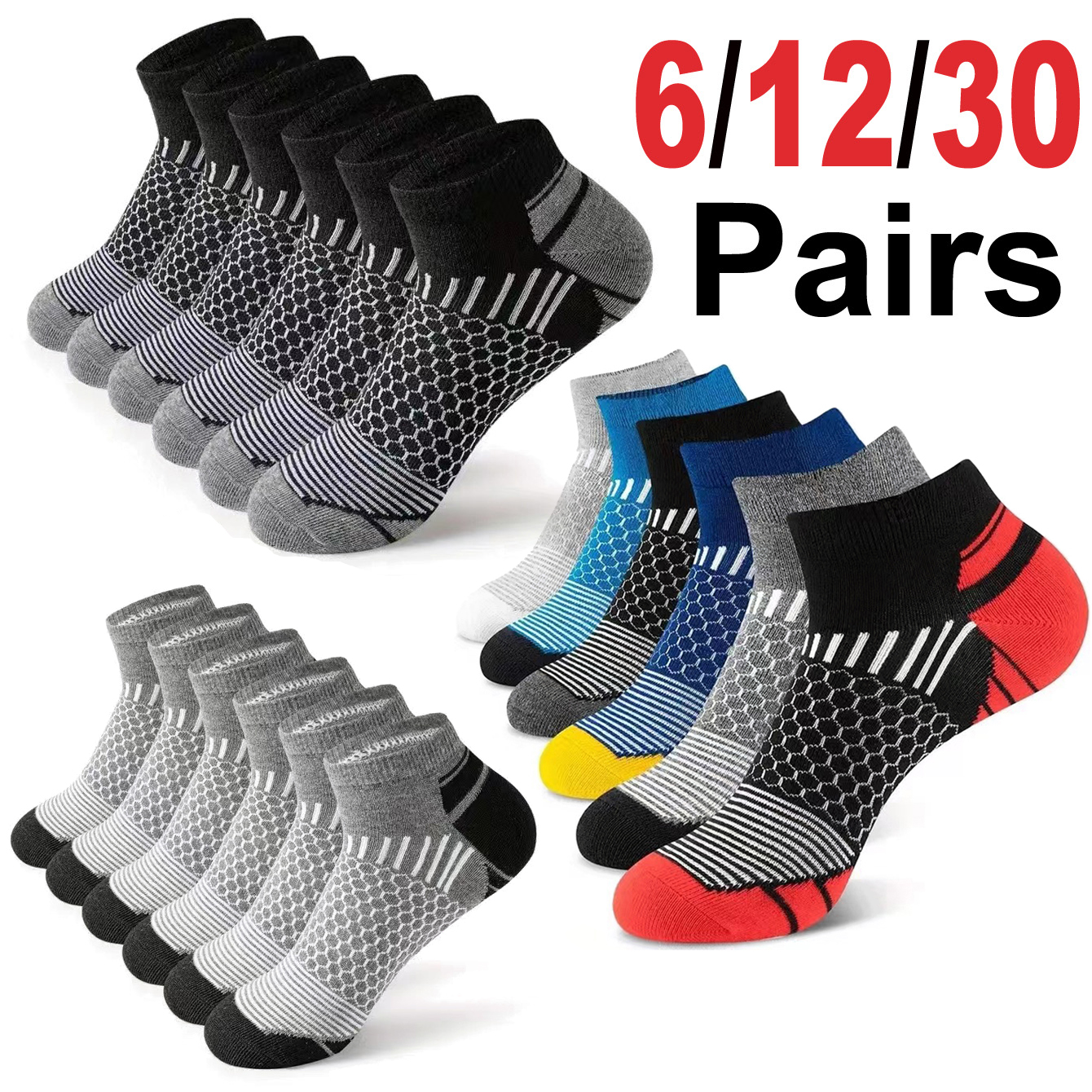 6 Pairs Men's Honeycomb Mesh A - Ankle Sock Low Cut のレビューと価格